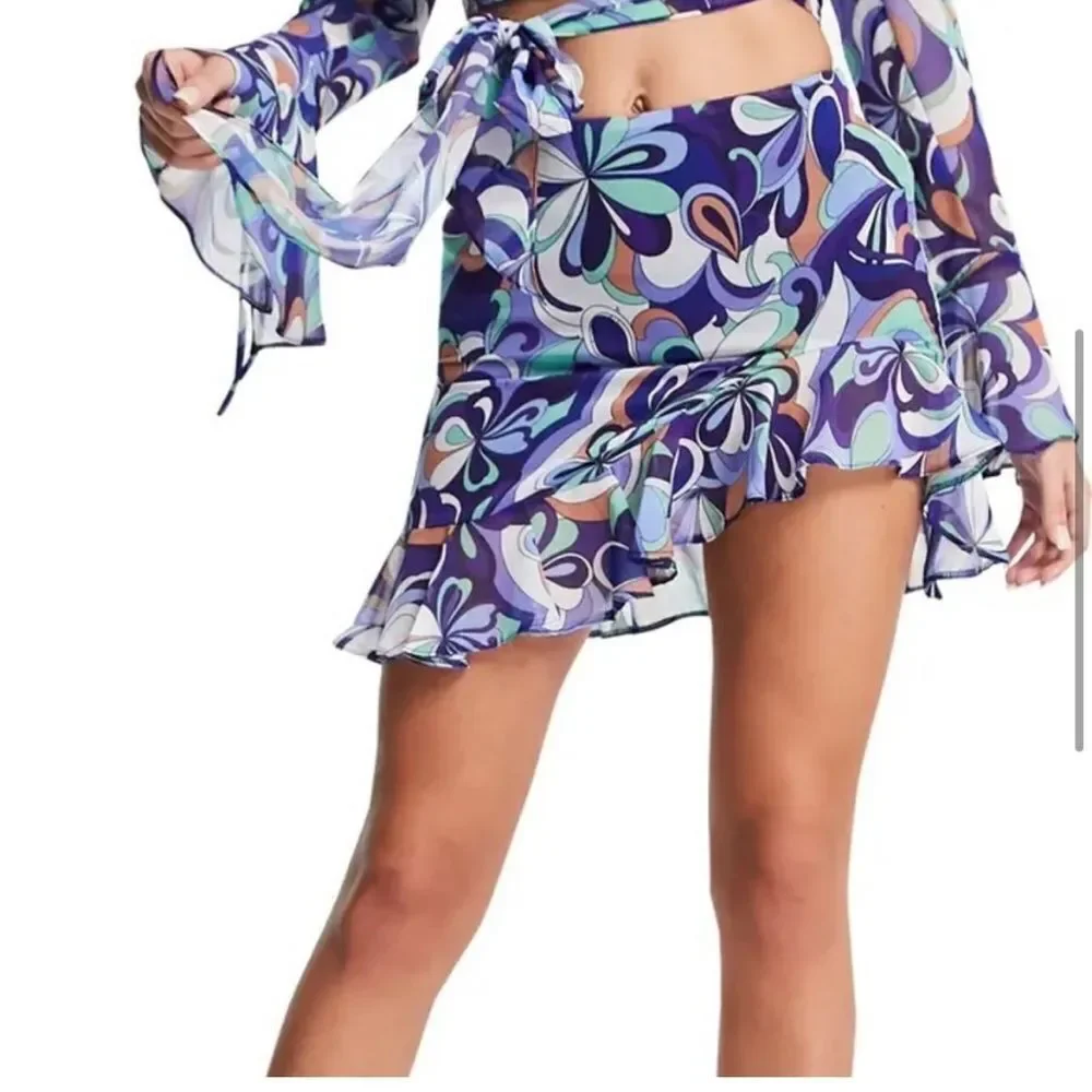 ASOS RUFFLE PRINT MINI SKIRT size 8 - Picture 2 of 11